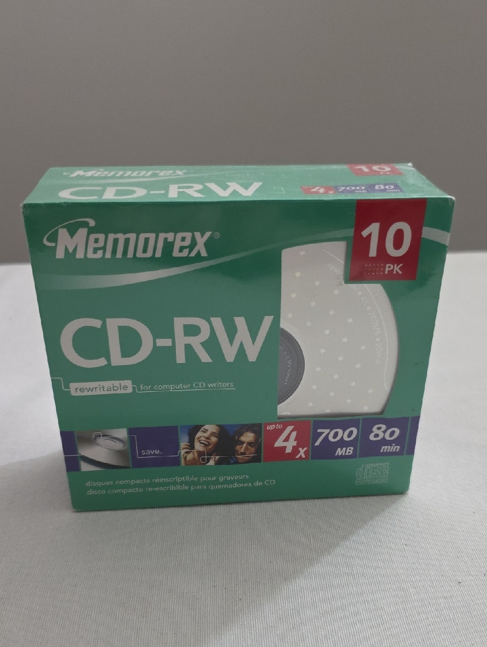 New Memorex CD-RW 10-Pack Rewritable 700MB 80min Up To 4X Jewel Cases Box Wear